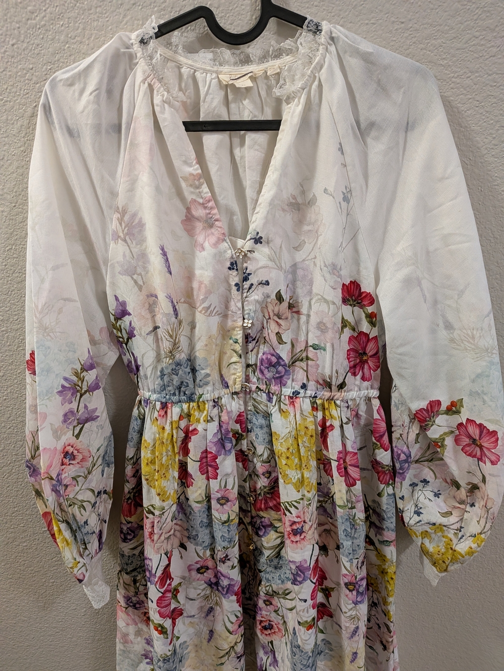 LetMeBe by Anthropolgie XS White Floral V-Neck Button Lace Trim Midi Dress - Picture 8 of 16